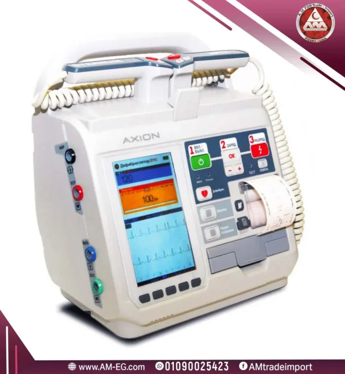 Axion Resurrection cardiac defibrillator with white cable, 7-inch TFT screen, durable white design for adults and children