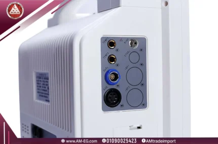 Close side view of Yonker YK-8000B patient monitor port panel, 12.1-inch TFT screen, portable white design