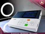 Real image with front view of Zoncare iMAC 300 ECG machine, 3-channel, 5-inch screen, portable lightweight white design