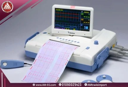 جهاز CTG بيستوس كوري لمراقبة نبض الجنين وحركته، شاشة LCD متحركة، بروب توأم، طابعة مدمجة، تصميم أبيض اللون، صورة حقيقية.